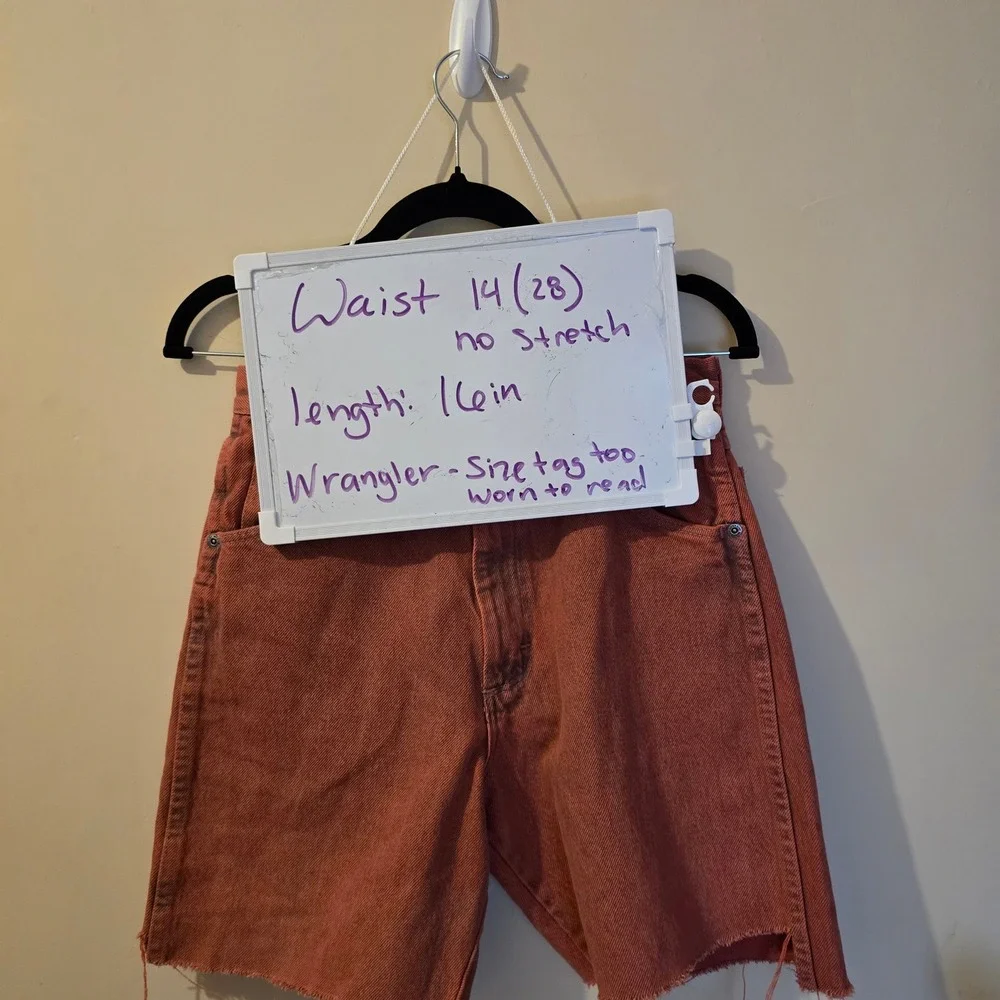 Vintage Wrangler High Waisted Cut Off Denim Shorts Rust Orange Terracotta 28